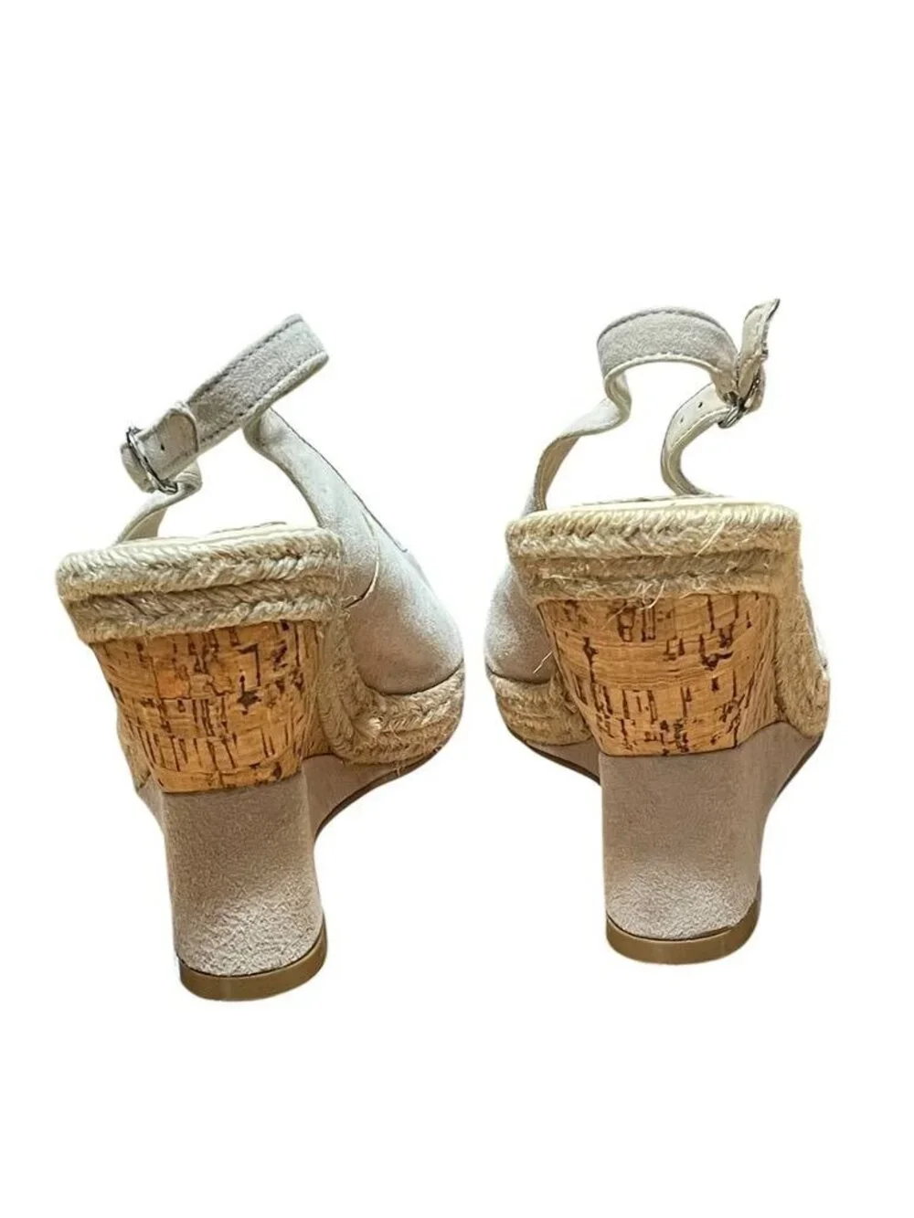 Audrey Brooke Beige Open-Toe Wedge Espadrilles Suede Leather 8.5 B